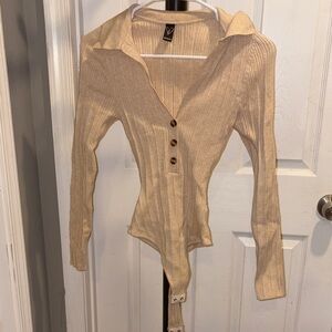 Windsor Beige Ribbed Button-Up Bodysuit xs/s
